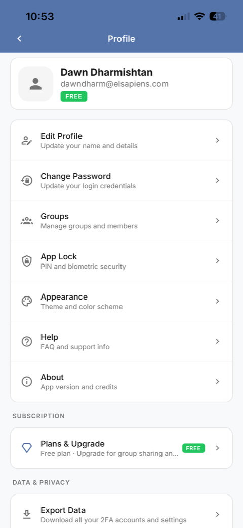 Profile and settings