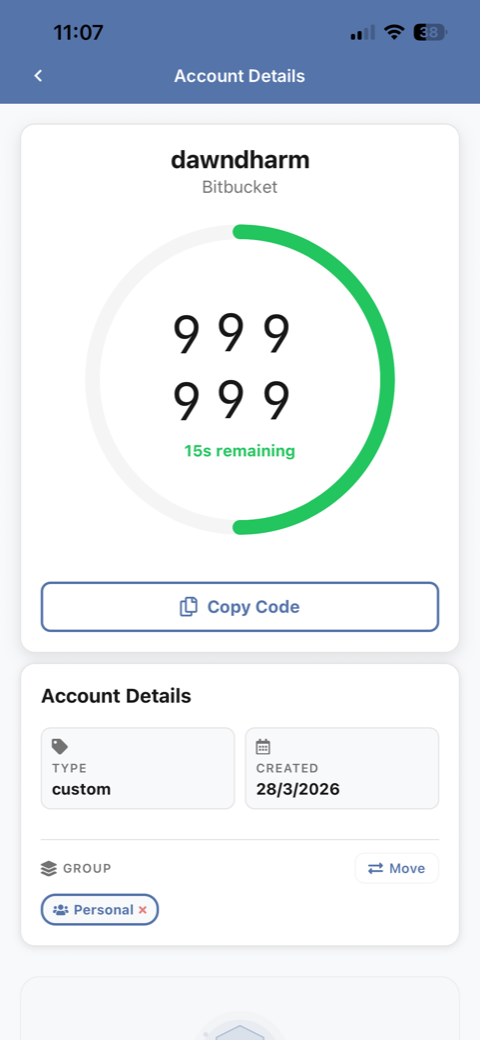 el2FA TOTP code with countdown timer